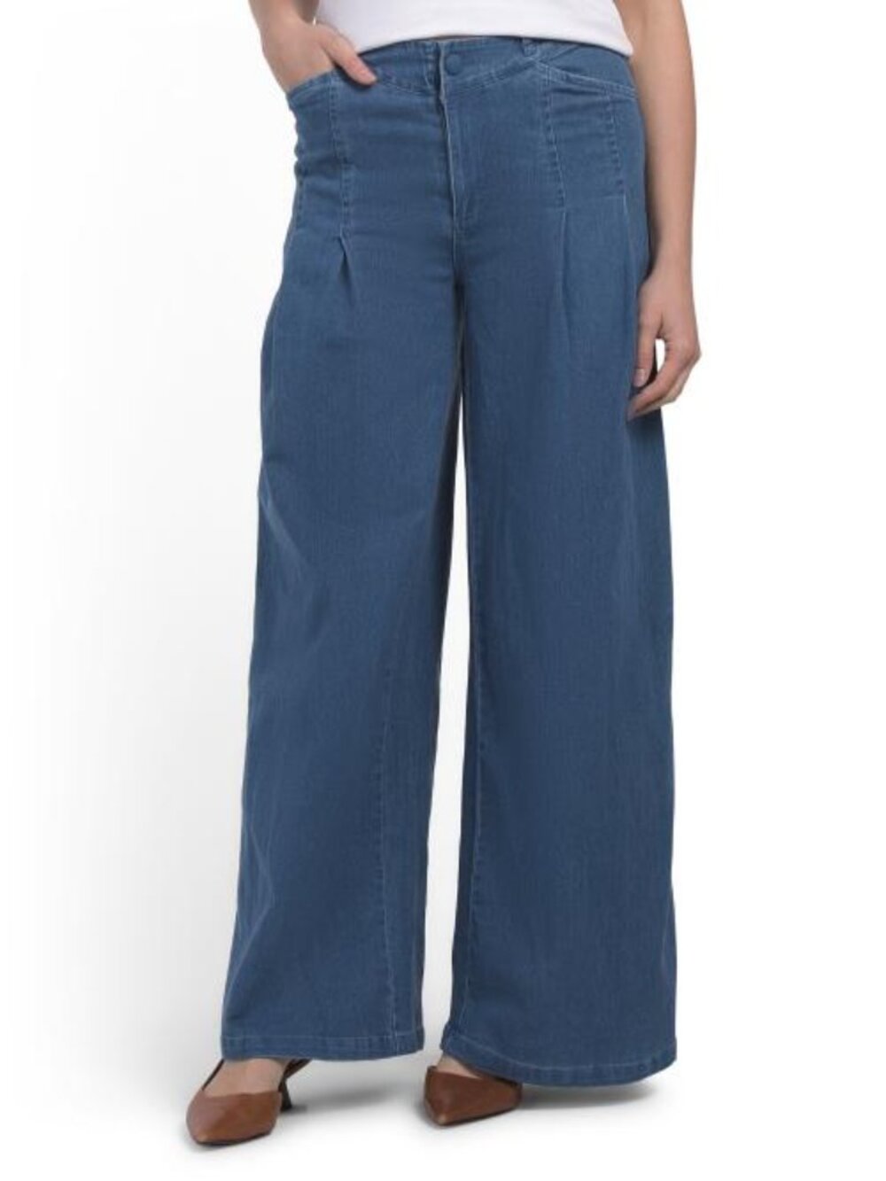 EDIT BY NINE Pleated Wide Leg Denim Pants